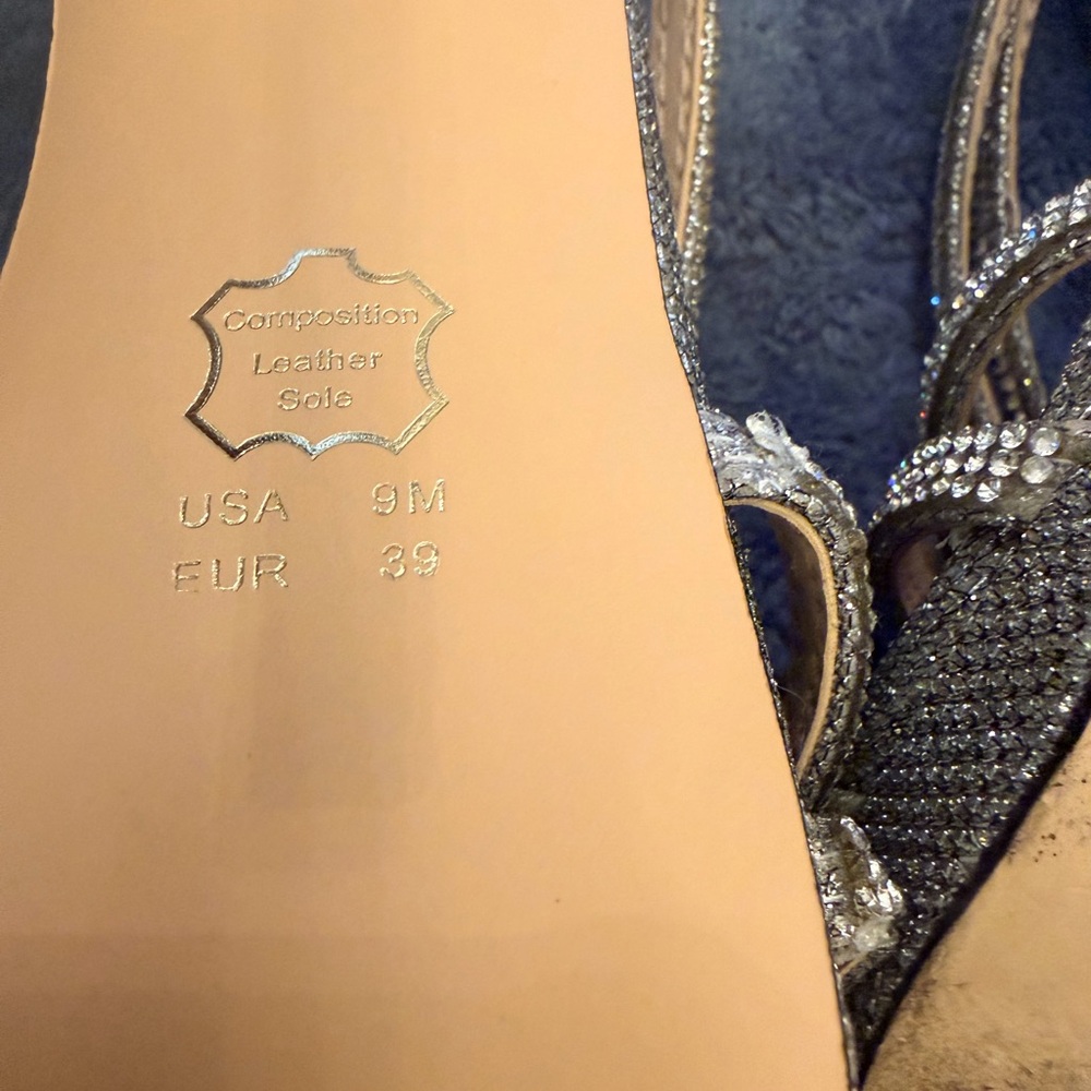 Gorgeous Sparkly Nina Rhinestone Wow Tall Silver Strappy 5” Heels size 9 - Picture 12 of 13